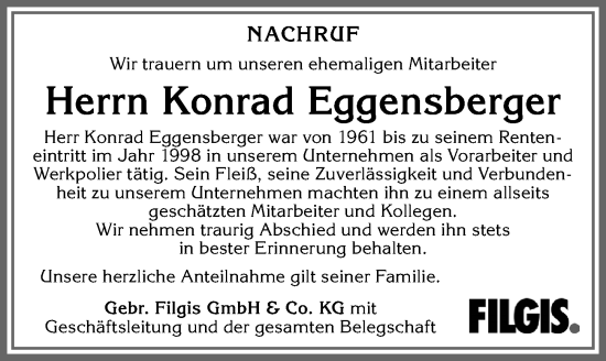 Traueranzeige von Konrad Eggensberger von Memminger Zeitung