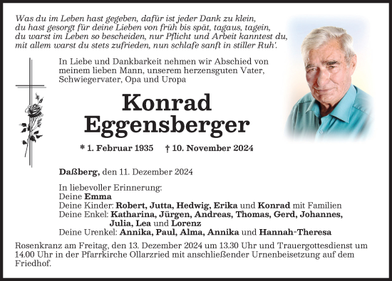 Traueranzeige von Konrad Eggensberger von Memminger Zeitung