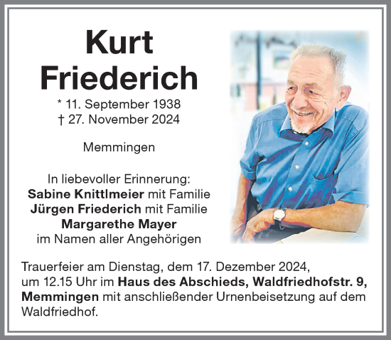 Traueranzeige von Kurt Friederich von Memminger Zeitung