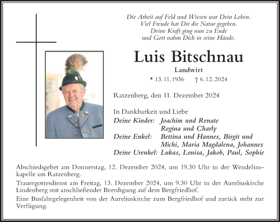 Traueranzeige von Luis Bitschnau von Der Westallgäuer