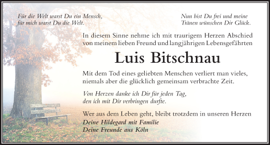 Traueranzeige von Luis Bitschnau von Der Westallgäuer