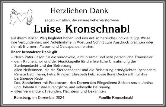 Traueranzeige von Luise Kronschnabl von Allgäuer Zeitung, Marktoberdorf