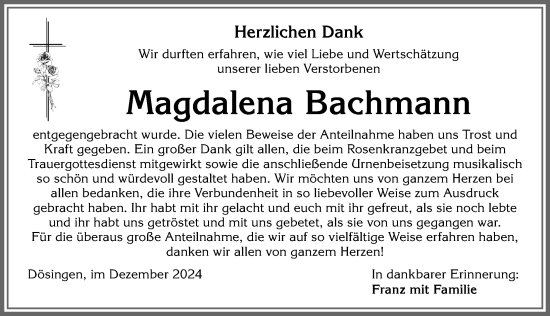 Traueranzeige von Magdalena Bachmann von Allgäuer Zeitung, Kaufbeuren/Buchloe