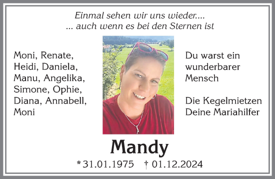 Traueranzeige von Mandy  von Allgäuer Zeitung, Füssen