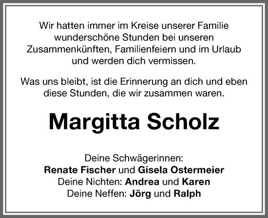 Traueranzeige von Margitta Scholz von Memminger Zeitung