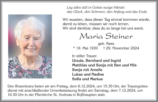 Traueranzeige von Maria Steiner von Allgäuer Zeitung, Füssen