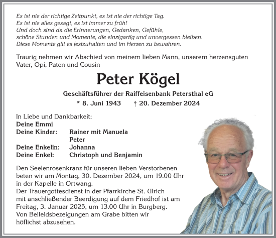 Traueranzeige von Peter Kögel von Allgäuer Zeitung,Kempten