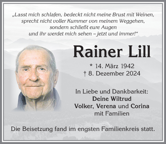 Traueranzeige von Rainer Lill von Allgäuer Zeitung,Kempten