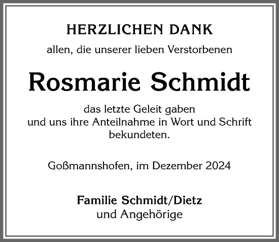 Traueranzeige von Rosmarie Schmidt von Memminger Zeitung