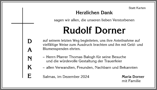 Traueranzeige von Rudolf Dorner von Allgäuer Anzeigeblatt