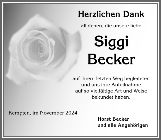 Traueranzeige von Siggi Becker von Allgäuer Zeitung,Kempten