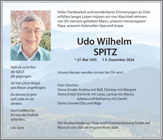 Traueranzeige von Udo Wilhelm Spitz von Allgäuer Zeitung,Kempten