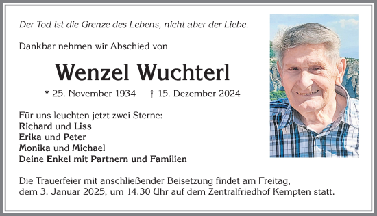 Traueranzeige von Wenzel Wuchterl von Allgäuer Zeitung,Kempten
