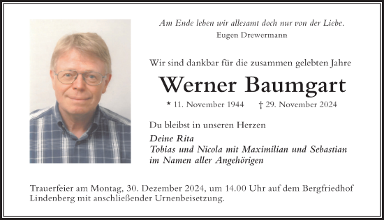 Traueranzeige von Werner Baumgart von Der Westallgäuer