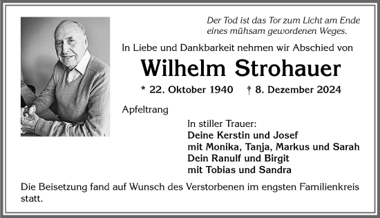 Traueranzeige von Wilhelm Strohauer von Allgäuer Zeitung, Marktoberdorf