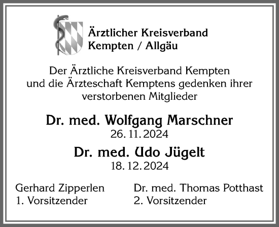 Traueranzeige von Wolfgang Marschner von Allgäuer Zeitung,Kempten