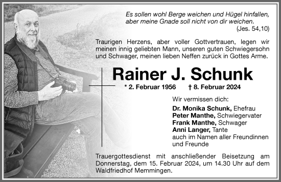 Traueranzeige von Rainer J. Schunk von Memminger Zeitung