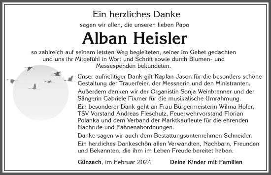 Traueranzeige von Alban Heisler von Allgäuer Zeitung, Marktoberdorf