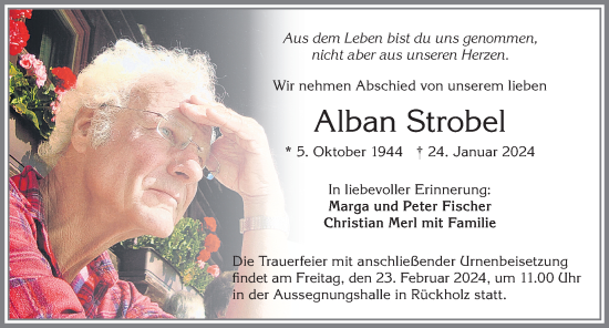 Traueranzeige von Alban Strobel von Allgäuer Zeitung, Füssen