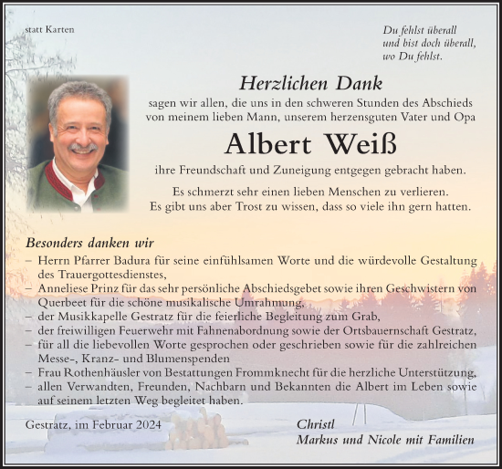 Traueranzeige von Albert Weiß von Der Westallgäuer