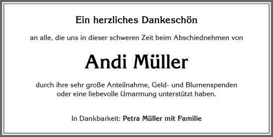 Traueranzeige von Andi Müller von Allgäuer Zeitung, Kaufbeuren/Buchloe