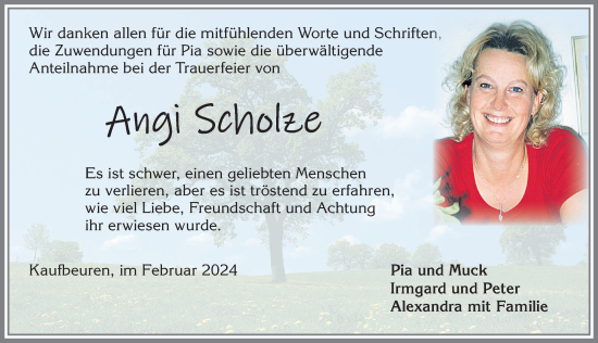 Traueranzeige von Angi Scholze von Allgäuer Zeitung, Kaufbeuren/Buchloe