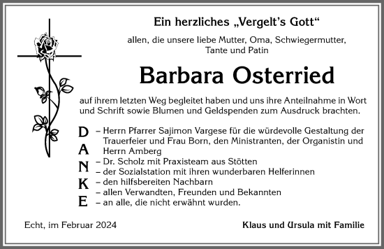 Traueranzeige von Barbara Osterried von Allgäuer Zeitung, Marktoberdorf