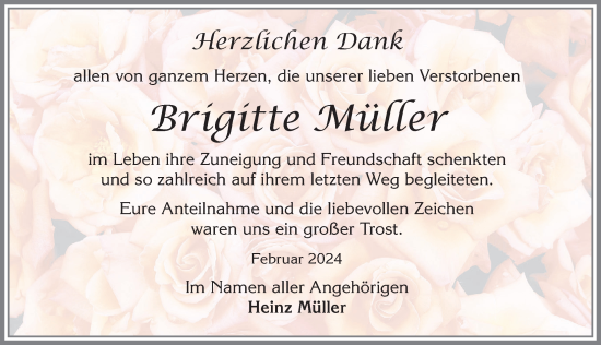 Traueranzeige von Brigitte Müller von Allgäuer Zeitung, Kaufbeuren/Buchloe