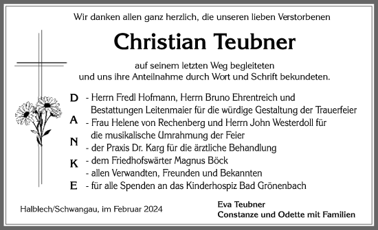 Traueranzeige von Christian Teubner von Allgäuer Zeitung, Füssen