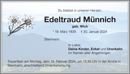 Traueranzeige von Edeltraud Münnich von Memminger Zeitung
