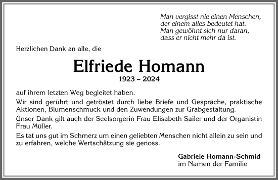 Traueranzeige von Elfriede Homann von Allgäuer Zeitung,Kempten