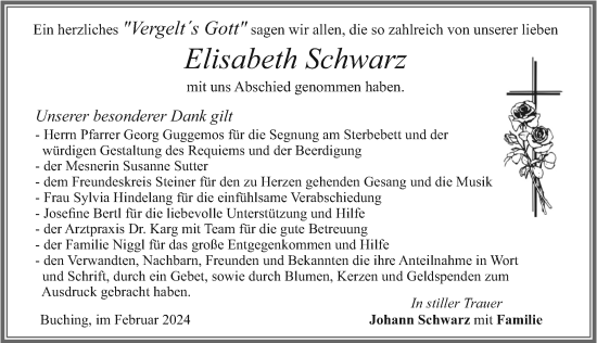 Traueranzeige von Elisabeth Schwarz von Allgäuer Zeitung, Füssen