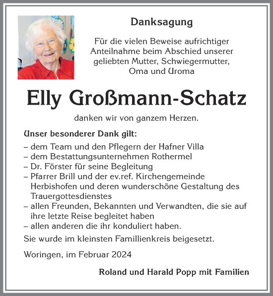 Traueranzeige von Elly Großmann-Schatz von Memminger Zeitung