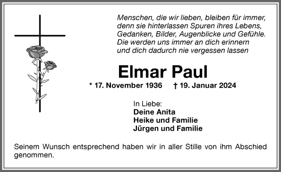 Traueranzeige von Elmar Paul von Memminger Zeitung