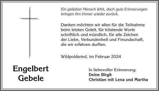 Traueranzeige von Engelbert Gebele von Allgäuer Zeitung,Kempten