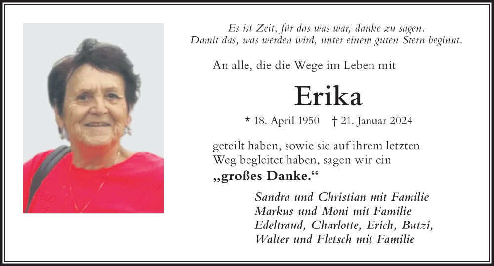  Traueranzeige für Erika  vom 10.02.2024 aus Der Westallgäuer