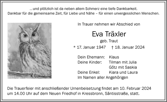 Traueranzeige von Eva Träxler von Der Westallgäuer