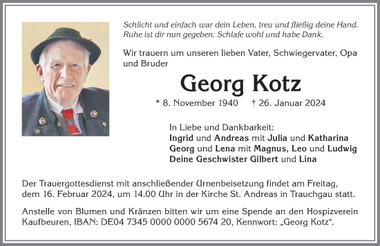 Traueranzeige von Georg Kotz von Allgäuer Zeitung, Füssen
