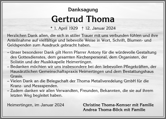 Traueranzeige von Gertrud Thoma von Memminger Zeitung