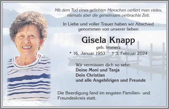 Traueranzeige von Gisela Knapp von Memminger Zeitung