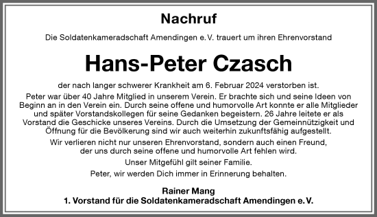 Traueranzeige von Hans-Peter Czasch von Memminger Zeitung