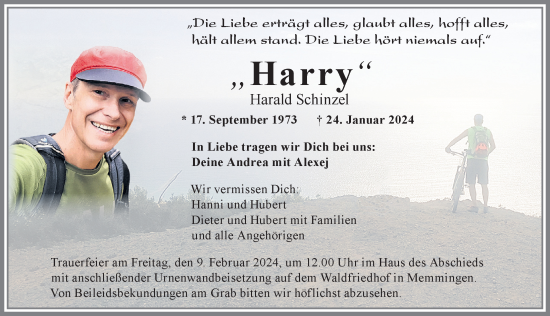 Traueranzeige von Harald Schinzel von Memminger Zeitung