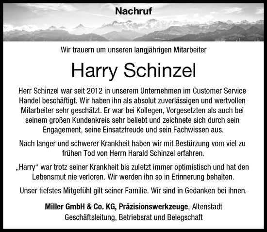 Traueranzeige von Harald Schinzel von Memminger Zeitung