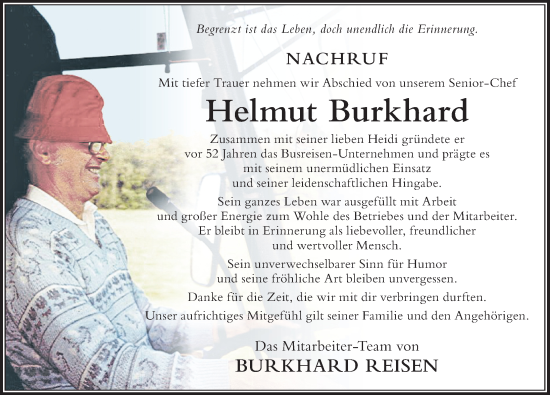 Traueranzeige von Helmut Burkhard von Der Westallgäuer