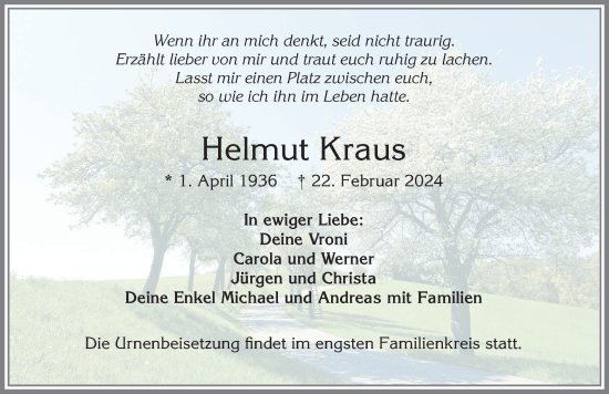 Traueranzeige von Helmut Kraus von Allgäuer Zeitung, Kaufbeuren/Buchloe