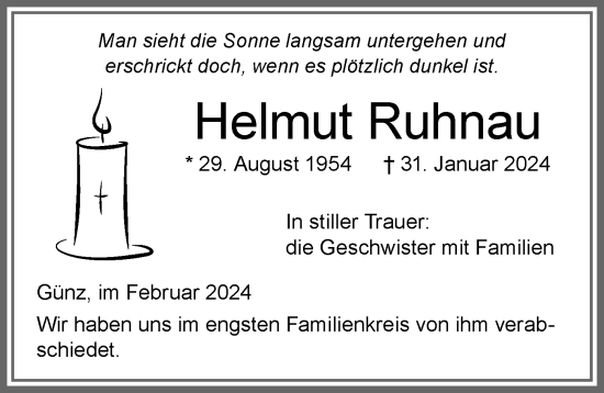 Traueranzeige von Helmut Ruhnau von Memminger Zeitung