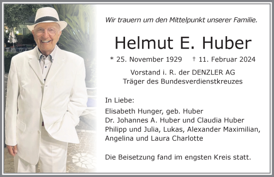 Traueranzeige von Helmut E. Huber von Allgäuer Zeitung,Kempten