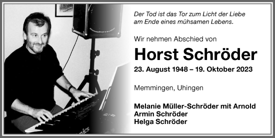 Traueranzeige von Horst Schröder von Memminger Zeitung