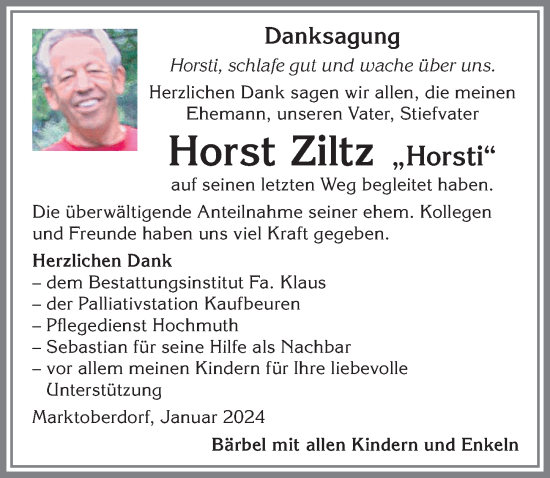 Traueranzeige von Horst Ziltz von Allgäuer Zeitung, Kaufbeuren/Buchloe