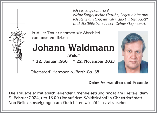 Traueranzeige von Johann Waldmann von Allgäuer Anzeigeblatt